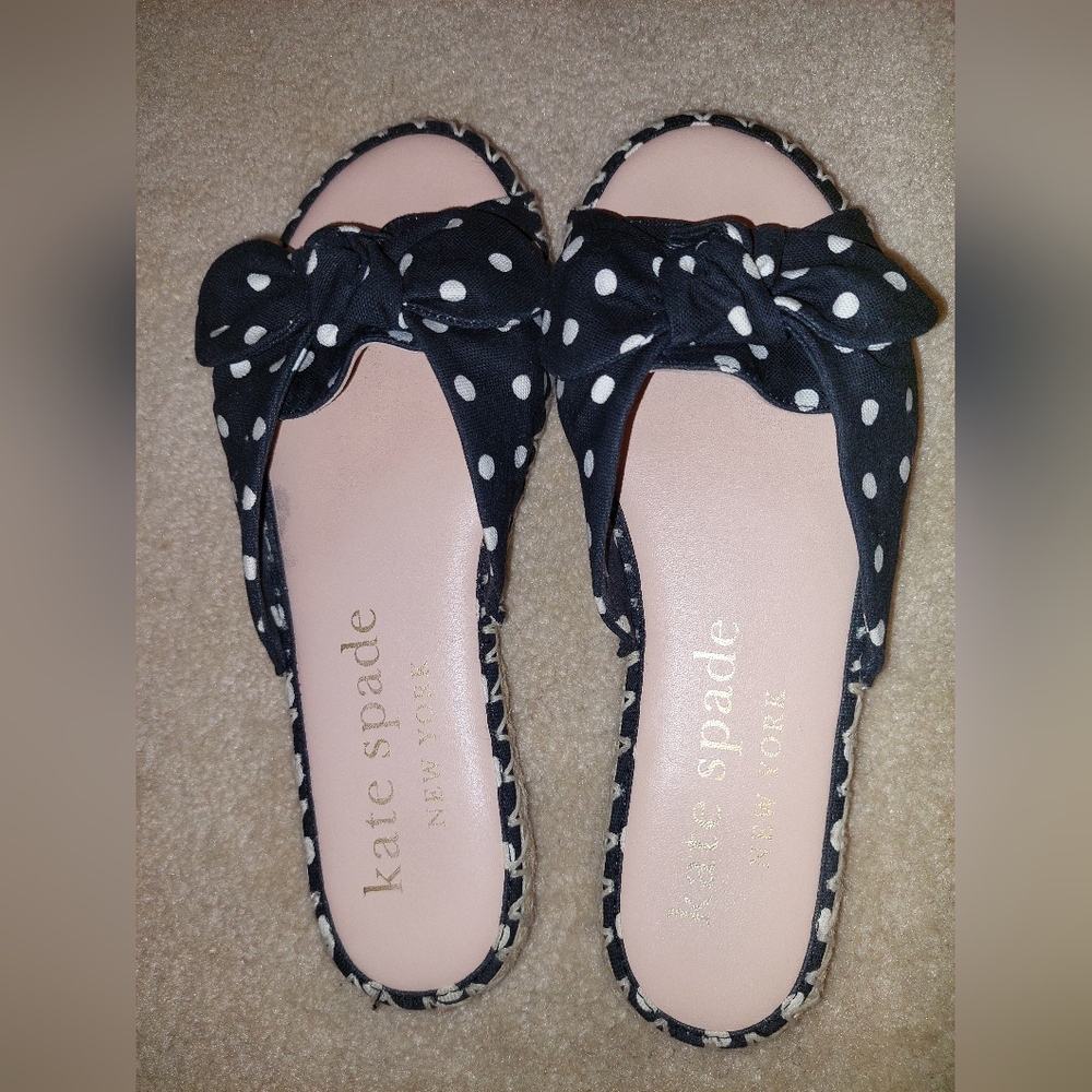 Kate Spade Saltie Shore Women Espadrille Slide Sandals Black Polka Dot size 7.5